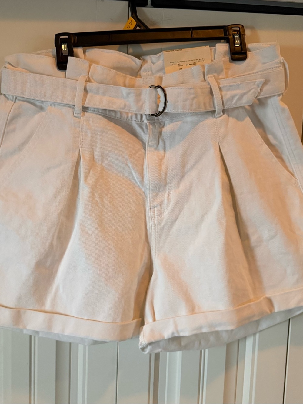 a.n.a White High-Waist Pleated Belted Shorts